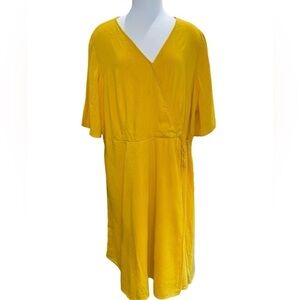 Old Navy Women's Dress Size 2X Yellow Faux Wrap Short Sleeve Tie Waist